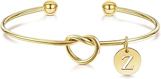 YeGieonr Armband Damen Gold, Edelstahl Liebesknoten Initialen Charm Manschettenarmreif, 18K Vergoldetes A-Z Buchstaben Armbänder, Hochzeit Geschenke für Brautjungfern