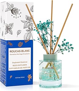 ROUCAS BLANC Reed Diffuser Set with Preserved Flowers, Green Mint and Rosemary Scented Diffuser with Sticks, Room Decor & Bathroom Decor, Aromatherapy Home Fragrance Gift Set (Daybreak Essence)