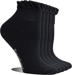 Women's 5 Pairs Seamless Dress/Diabetic Crew Socks with Non-Binding Top, L size