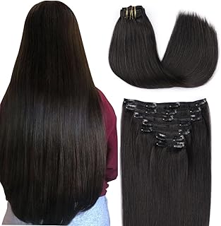 SURNEL Hair Extensions Clip in Real Human Hair Double Weft 7 Pcs 140 Grams 14 inch Remy Hair Silky Straight Clip in Hair Extensions Off Black for Women Thick End Full Head (7C#1B-14)