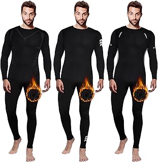 Suhine 3 Pcs Men's Thermal Underwear Set Sport Winter Base Layer with Fleece Lined Base Layer Bottom Top Winter Shirt Pants