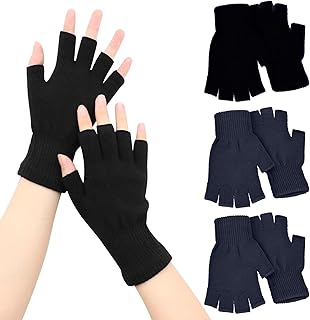 VEGCOO 4 Pairs Fingerless Gloves, Winter Knit Fingerless Gloves for Women Men