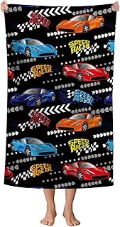 WZOMT Kids Race Car Beach Towel Funny Colorful Sports Car Speed Racer Bath Towel for Boys Toddler, Microfiber Soft Quick Dry Sand Proof Bathroom Pool Swim Travel Towels, Oversized 32" x 52"