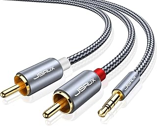 كابل JSAUX RCA 6.6 قدم - 2 متر مطلي بالذهب المزدوج 3.5 مم ذكر إلى 2RCA محول صوت ستيريو كبل محوري من النايلون مضفر AUX Y الحبل للهواتف الذكية MP3 الأجهزة اللوحية مكبرات الصوت HDTV لمكبر