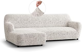 Paulato - Left Peninsula Sofa Cover in Microfibre with Pattern, Anti-Scratch Bielastic Fabric, Machine Washable, OEKO-TEX Certified, Natural Victory Design - Made in Italy