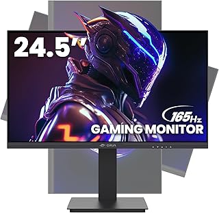 سي ار يو اي شاشة العاب 24.5 انش 144Hz/165Hz، شاشة كمبيوتر FHD 100% sRGB، شاشة عمودية قابلة للتعديل ارتفاع/محور/دوران/امالة تدعم فري سينك، منفذ عرض، HDMI، حامل على الحائط (75 ملم × 75 ملم)، LED، أسود