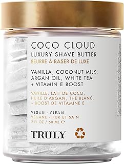 Truly Beauty Coco Cloud Shaving Cream for Women Sensitive Skin Whipped Shave Butter for Legs, Pubic Hair, Underarm, Body, Intimate Bikini Area, etc. 2 OZ