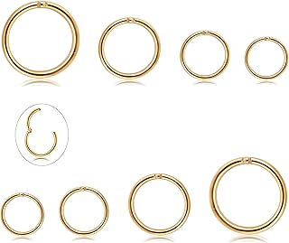 THUNARAZ 3-6Pairs Stainless Steel 16G Sleeper Earrings Septum Clicker Nose Lip Ring Body Piercing