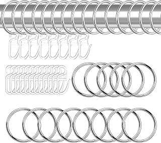 هيو-لوتس عبوة من 40 حلقة معدنية لتعليق الستائر و40 خطاف ستارة بلاستيكي لستائر النافذة والباب، قطر داخلي 30 ملم (فضي)