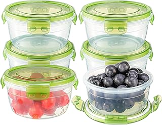 Meng Jiaran 6 Pack 400ML Round Food Containers with Lids, Leak-proof Plastic Containers with Lids, Meal Prep Containers Reusable, Microwave freezer Dishwasher Safe