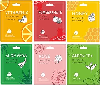 Face Mask Set, Sheet Masks Multipack, Facial Mask, Hydrating Face Mask, Moisturising & Nourishing, Smoothing & Firming, Cleansing & Rejuvenating, Self Care Gifts for Women, Pack of 6