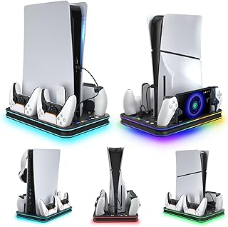 PS Portal Accessories, PS5 Charger Stand with Cooling Fan, RGB LED Controller Dock, Edge Controller Charger, Headset and Remote Holders - PS 5 Accessories