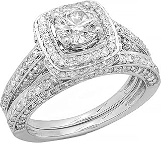 Dazzlingrock Collection 1.85 Carat (ctw) 14K Round Diamond Halo Style Bridal Engagement Ring Set Matching Band, White Gold