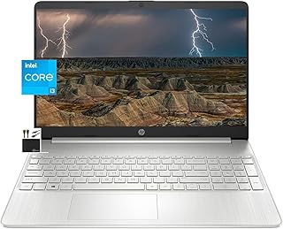 HP لابتوب 2022 بشاشة HD 15.6 انش ومعالج انتل i3-1115G4 ثنائي النواة (حتى 4.1GHz افضل من i5-1030G7) وRAM 16GB وSSD 512GB وكاميرا ويب HD وبلوتوث وواي فاي 6 وبطارية 11 ساعة وويندوز 11 وكيبلات ماركسول