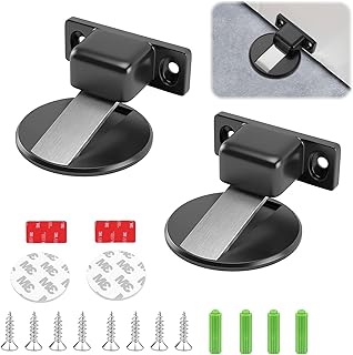 Yuqilin 2Pcs Magnetic Door Stop Metal Door Stopper, Metal Magnetic Door Stop Invisible Door Stopper, Solid Magnetic Door Stop with Adhesive and Screws (Black)