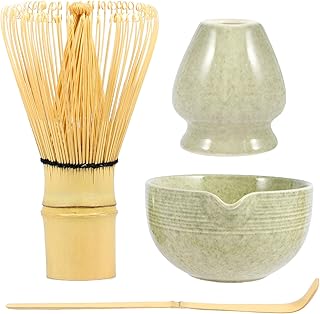 4Pcs Matcha Whisk Set, Matcha Tea Set with Whisk and Bowl, Matcha Spoon, Whisk Holder, 500ml Ceramic Bowl with Pouring Spout, Handmade Matcha Making Kit for Tea Ceremony Tea Drinking(Matte)