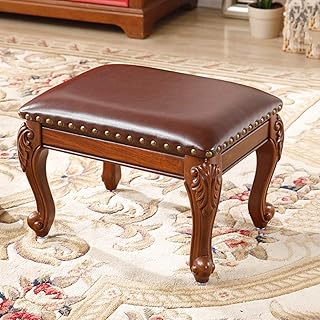 Small Footstool Leather Small Footstool Stool Square Footrest with Wood Legs Coffee Table Upholstered Footstool for Door Entryway,Coffee-40x30cm(16x12inch)