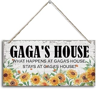 HALUOSI Vintage Gaga's House What Happens at Gaga's House, Stays at Gaga's House Wood Decor Sign, Hanging Printed Wooden Plaque Decor, Rustic Home Decor Sign, Gaga Decor, Gift for Grandma 12x6 inch