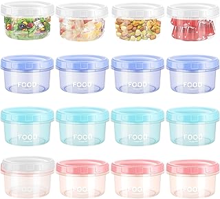 Meng Jiaran 14 Pack Small Food Containers with Lids, 200ml Round Stackable Plastic Food Container Set, Small Freezer Containers, Reusable Food Storage Jars, Dishwasher & Microwave & Freezer Safe