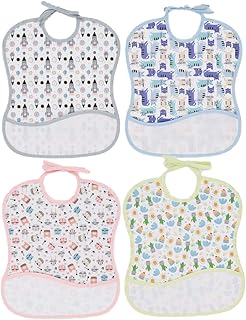 Ti TIN | Pack 4 Cross Stitch Bibs 100% Cotton with Very Soft Feel | Assorted Prints | 25x30cm