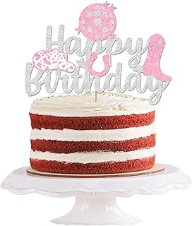 Happy Birthday Cowgirl Cake Topper Cowgirl Birthday Party Decorations Glitter Disco Cowgirl Party Decorations Rodeo Party Decorations Sliver Pink Cowgirl Party Decorations for Women Girls 2D-birthday