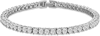 Platinum Coated Solitaire Tennis Bracelet for Women with Cubic Zirconia 6.5 Inches, 6.5 Inches, Platinum Coated, Cubic Zirconia