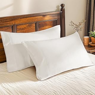 Shilucheng 100% French Linen Pillowcase Set of 2, Soft Breathable Pillow Covers for Hot Sleepers, Envelope Closure (White,20"x30")