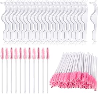 24 قطعة من ملاقيط بلاستيكية لتطويل الرموش الصناعية أداة توزيع الرموش و100 قطعة من عصا وضع الماسكارا لتركيب الرموش (أبيض)