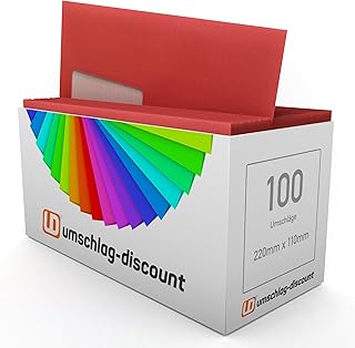 100 Window Envelopes Cadmium Red Dark Red DIN Long = 220 x 110 mm Self-Adhesive Strips Envelopes with Window