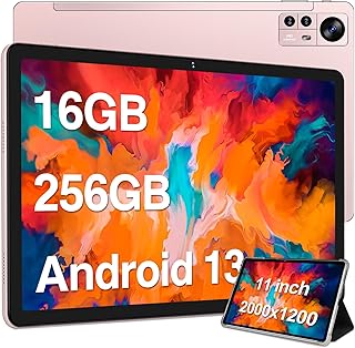 تابلت 2024 11 انش اندرويد 13 16GB+256GB + 1TB قابل للتوسع، ثماني النواة، شاشة 2K 2000×1200، كاميرا ثلاثية 13MP، 8600mAh، مكبرات صوت رباعية، واي فاي 5G/2.4G، GPS، بلوتوث 5.0، مع حافظة، ذهبي وردي