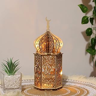 زينة رمضان والعيد والحرف اليدوية والإضاءة الليلية، مصباح طاولة خشبي اضواء ليلية فانوس للمنزل والمهرجانات والحفلات وديكورات رمضان مبارك