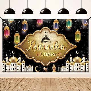 لافتة زينة بتصميم رمضان مبارك من كوليفي، لافتة خلفية للزينة بتصميم رمضان مبارك، مناسبة لصلوات المسلمين في الاماكن المغلقة والمفتوحة، ديكورات خلفية لحفلات الفطر، 70.8 × 43.3 انش (اسود)