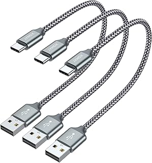 كيبل USB سي نوع سي قصير، جي اكس موكس [3 قطع 0.8 قدم]، USB سي نوع ايه الى نوع سي سلك شحن سريع مجدول متوافق مع سامسونج جالكسي نوت 9 8،S10+ S9 S8 بلس، A10 A20 A51، ال جي V35 G7، باور بانك وشاحن (رمادي)