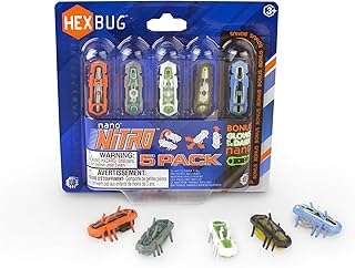 عبوة من 5 قطع من HEXBUG نانو نيترو - ألعاب اهتزاز حسية للأطفال والقطط - تقنية لعبة أطفال صغيرة هيكسبوج مع بطاريات متضمنة - متعدد الألوان، معدن