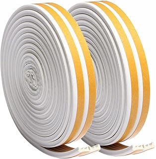 Self-Adhesive Sealing Tape for Doors Windows, Door Seal E-Profile Rubber Seal Sound Insulation Anti-Collision Window Gaps for Doors Draught Stopper Windows (White E-9 x 4-20 m)