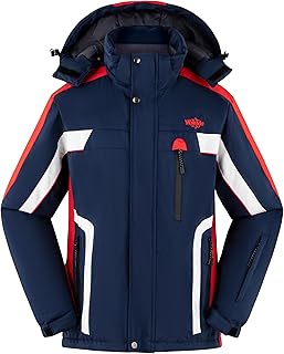 Men's Ski Jacket Waterproof Snow Coats Warm Winter Coat with Hood Blue XL