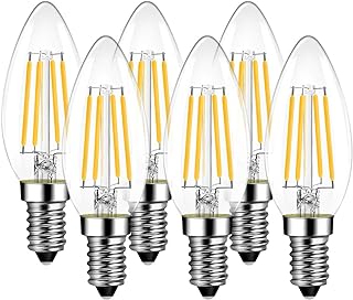 مصابيح LED E14 E14 من ال في ويت للثريات، 4 واط، 470 لومن بديل 40 واط، 2700 كلفن ابيض دافئ، مصباح فتيل خيط، زجاج، غير قابل للتعتيم، ضمان 3 سنوات