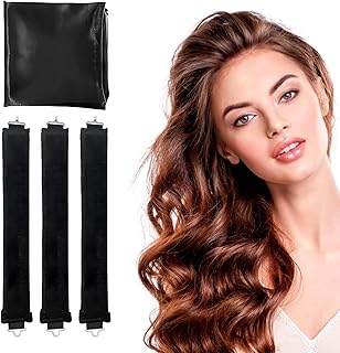 ENNSOO Heatless Hair Curler, Velvet Rods with Hook for Blowout Curls, Overnight Hair Curling Set for All Hair Types, Satin Heatless Curling Set with Scarf for Sleeping, Women, 3pcs, Black