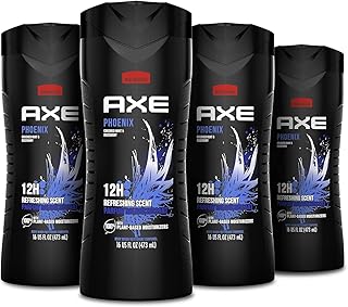 غسول الجسم للرجال من AXE Phoenix للحصول على ملمس نظيف ومنعش للجسم والوجه والشعر تم اختباره من قبل أطباء الجلدية 16 أونصة، 4 قطع، من اكس