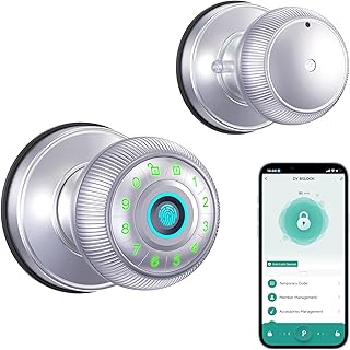 Fingerprint Door Lock - Smart Door Knob with Passcode Keypad, Finger Print Biometric Door Knobs & App Control, Keyless Smart Door Lock for Apartment Bedroom Hotel Office (White)