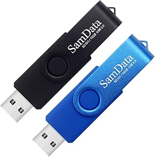 سامداتا ذاكرة فلاش USB سعة 16GB من قطعتين سعة 16GB، ذاكرة فلاش جامب ستيك مع اضاءة LED للتخزين والنسخ الاحتياطي (لونان: اسود وازرق)، usb2.0