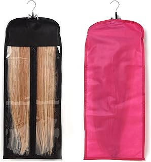 Buyoget Hair Extensions Holder with Storage Bag 2PCS Black & Rose Wood Metal Hair Extension Hanger Holder for Styling Braiding Washing