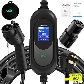 SubSun Universal Portable Level 2 EV Charger 50Amp 240V Electric Car Charger for All North American EVs Includes J1772 and Tesla, 25FT EV Charging Cable with NEMA 14-50 Plug (with Tesla Adapter)