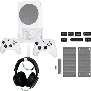 Wall Mount for XBOX Series S, XBOX Series S Wall Mount Kit, with Detachable Controller Holder & Headphone Hanger & Dust Plugs Net kits, Metal Stand for XBOX Series S (NOT FOR XBOX ONE S)