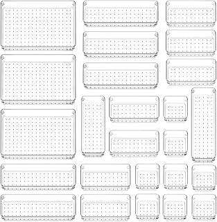 منظمات ادراج من زيريفام مجموعة منظم فواصل بلاستيكية شفافة مكتب باحجام مختلفة صواني للمكياج المجوهرات والادوات غرفة النوم الحمام (25 قطعة)