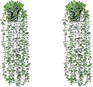 قطعتان من النباتات الاصطناعية نباتات صناعية معلقة بوعاء لتزيين الحائط والمنزل والغرفة والفناء والديكور الداخلي والخارجي بلون أخضر 2 شيوو شيووو