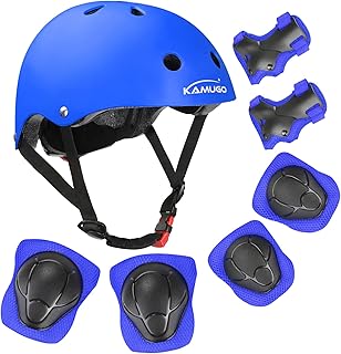 KAMUGO Kids Bike Helmet, Toddler Helmet for Ages 2-8 Boys Girls with Sports Protective Gear Set Knee Elbow Wrist Pads for Skateboard Cycling Scooter Rollerblading