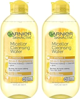 Garnier SkinActive Micellar Cleansing Water With Vitamin C, Facial Cleanser & Makeup Remover, 13.5 fl. Oz, 2 Count (Packaging May Vary)