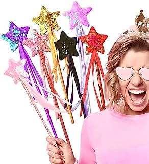 SYOSI Glittery 6 Piece Princess Wand Set for Girls' Dress Up, Birthday Parties, and Weddings - Fairy Costume Accessories and Party Favors for Magical Celebrations