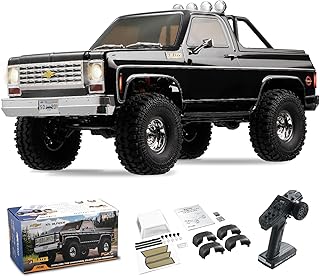 FCX10 FMS 1/10 K5 RC Crawler Chevy Blazer مرخصة رسميا، شاحنة بيك اب وسيارات الدفع الرباعي، سيارة تحكم عن بعد 2.4GHZ 11CH مع ناقل حركة بسرعتين للبالغين (اسود)